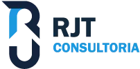 Logotipo da RJT Consultoria, com as letras RJT em azul e o nome Consultoria em destaque.